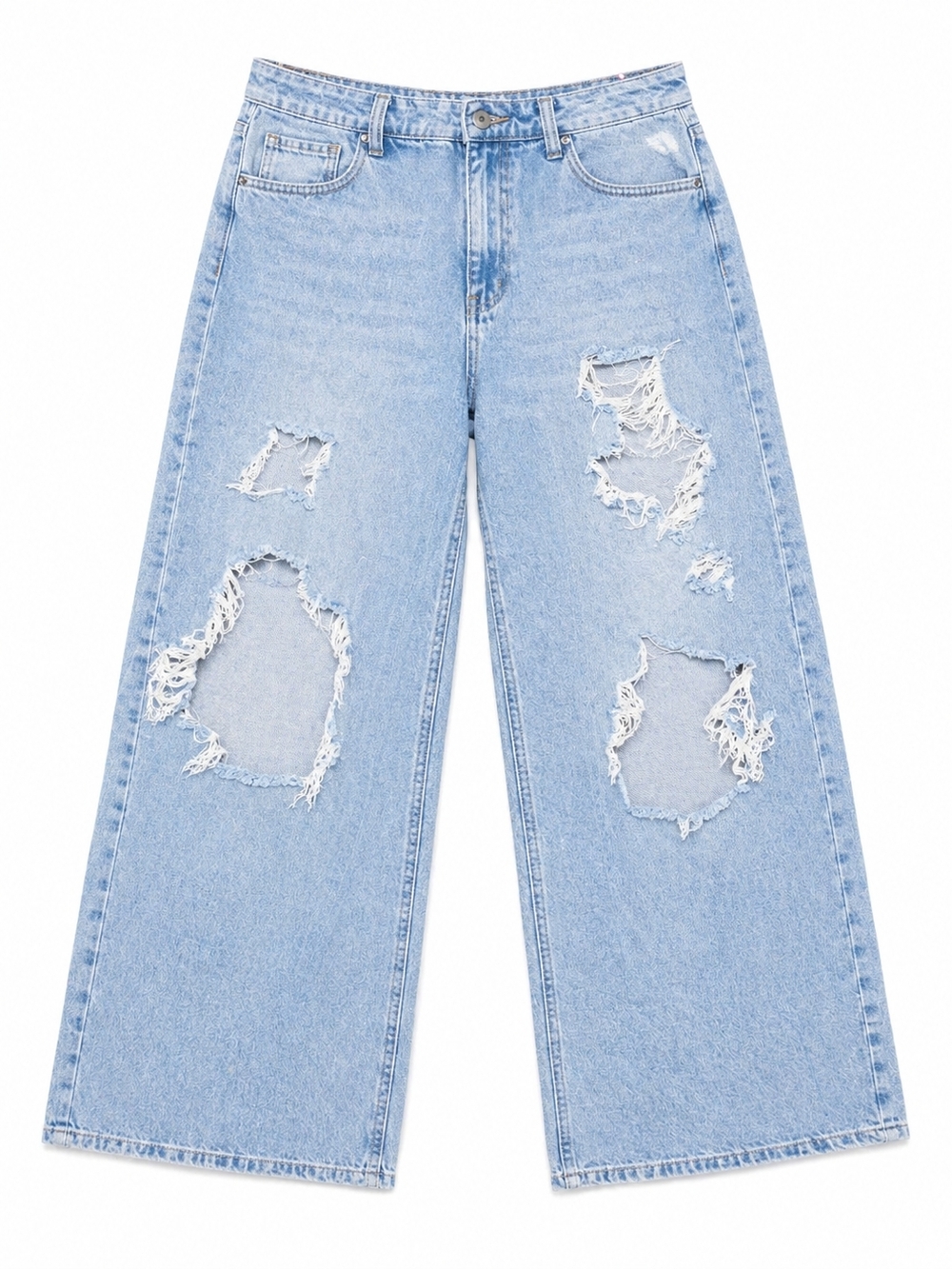 Light Blue Distressed Wide-Leg Jeans - Women/ Juniors